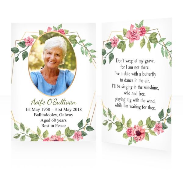 Red&Green flowers - Memorial wallet cards template - Floral 53